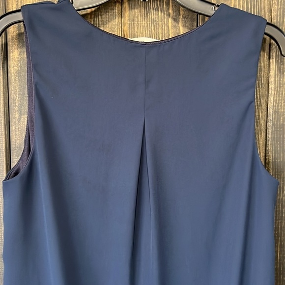 Everly Mini Dress M Navy Blue A Line Sleeveless Semi Formal Silky Smooth Minimal - Picture 5 of 7